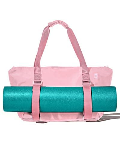Warrior2 Yoga Mat Carrier - Expandable, Built-In Mat Straps, Water & Shock Resistant Laptop Pocket. Yoga Travel Bag with Luggage Sleeve, Gym Bags For Men & Women, Large Yoga Tote (Flexible Logo, Pink)
