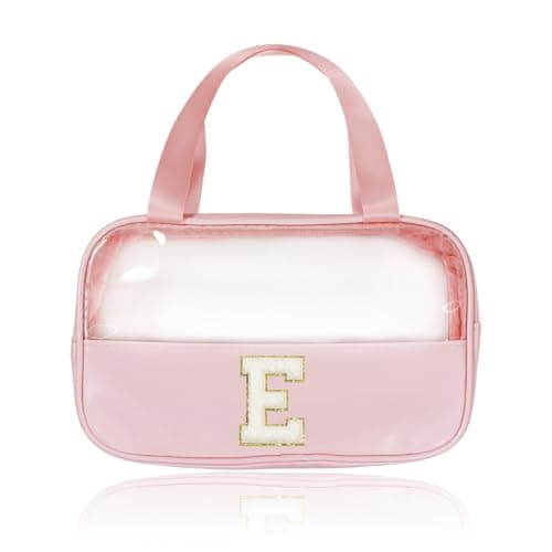 Bliceon Makeup Bag, Clear Travel Toiletries Bag, Personalized Gifts, Handbag Embroidery, for Going Out, Daily Necessities, Make-Up, Travelling, Girls Birthday Presents, Pink, E
