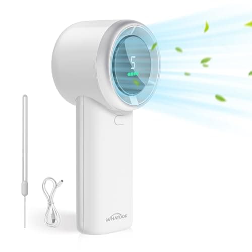 WHATOOK Handheld Fan, 2024 Powerful High Speed Cooling Turbo Mini Fan with LED Display, 5 Speeds USB Rechargeable Portable Fans, 2H Fast charging, Personal Small Stylish Travel Fan for Woman Outdoor