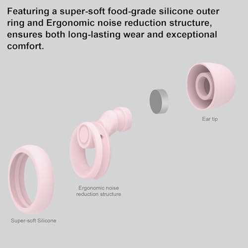 JAYINE Ear Plugs for Sleep, Reusable Soft Silicone Earplugs Hearing Protection, 30dB Noise Cancelling Ear Plugs for Sleeping, Work, Study or Travel - Ear Tips in XS/S/M/L - Pink — view 4