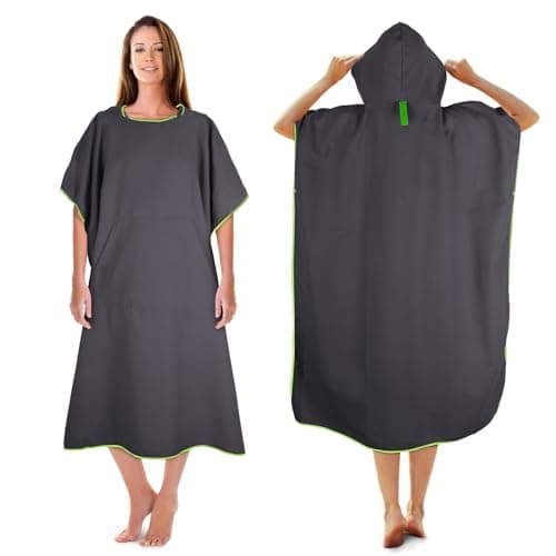 KUOGAS Changing Robe Towel Poncho with Hood for Surfing Swimming Wetsuit Changing,Compact & Light Weight (Navy Blue, 01-Medium) (Dark Gray, 02-Large)