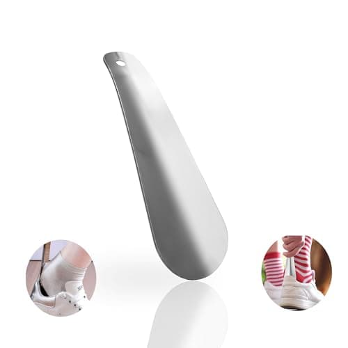 laeeyin Shoe Horn Metal Small 15 cm Shoe Horn Small Short Stainless Steel Shoe Horn Very Stable with Hanging Hole Ergonomic Shape for Men, Women, Children, Seniors, Silver
