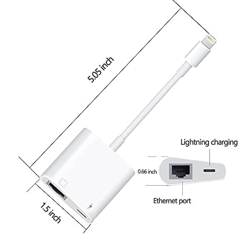 Lightning to RJ45 Ethernet LAN Network Adapter with Charge Port for Select iPhone,iPad Models 100Mbps Charging Plug and Play — view 2