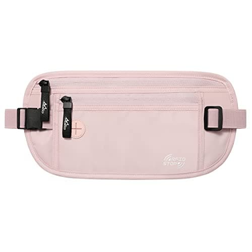 MoKo Travel Money Belt with Hidden RFID Blocking Wallet, Pink