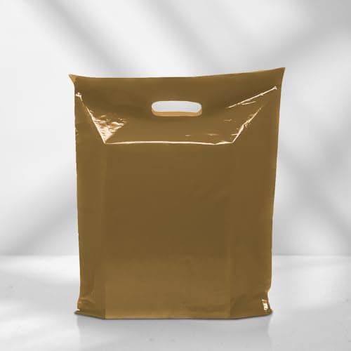 Tezraftaar® 100 x Patch Handle Carrier Bags 22" x 18" x 3" Gold Reusable Plastic Shopping Takeaway Cloths Carry Bag — view 2