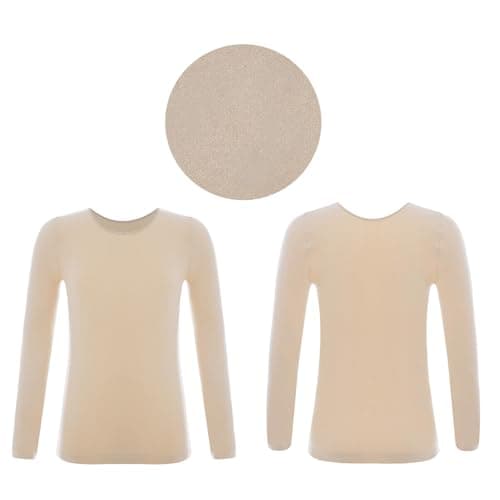 Loodgao Kids Girls Round Neck Thermal Tshirt Solid Color Basic Warm Underwear Tops Long Sleeve Athletic Dance Undershirts Type A Nude 2-4 Years — view 4