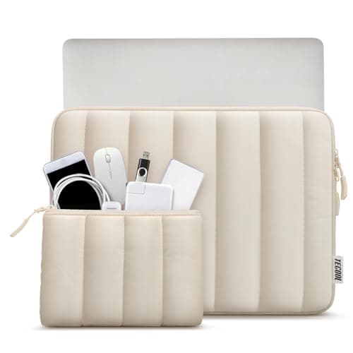 TECOOL Puffy 16 Inch Laptop Case,Protective Laptop Sleeve 16 Inch Bag,Beige — view 2