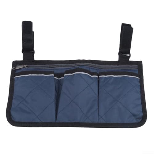 Wheelchair Chair Side Bag with Reflective Safety Strip - Multi-Pocket Camping Armrest Organizer - Heavy Duty Storage for Walking Aids & Folding Chairs - Travel Essentials Kit - Grey 12.4x7.1inch(blue) — view 4