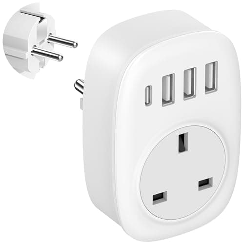 UK to European Plug Adaptor - UK to EU Plug Adapter Euro Europe European Schuko USB C Travel Charger with USBC Type C for France Germany Spain Turkey Greece Poland Iceland Russia (Type E/F) Tusreda