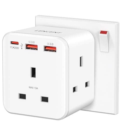 LENCENT 3 way plug adaptor with 3 Fast Charge USB，PD&QC 3.0 20W