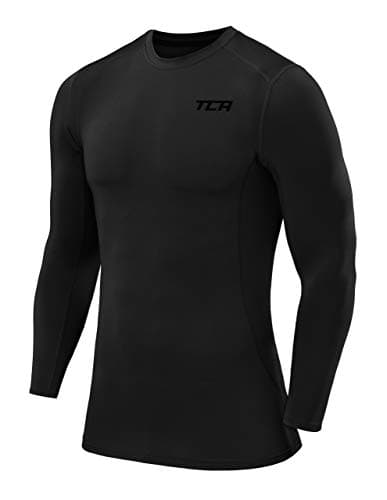 TCA Men Long Sleeve Compression Shirt, Athletic Workout Sports Undershirt Base Layer Top - Black Stealth, M