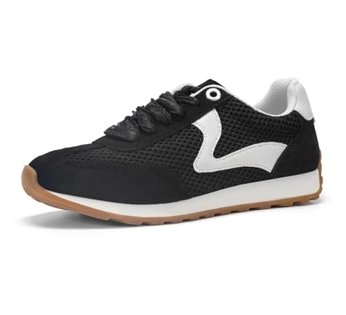 LUCKY STEP Women's Fashion Sneakers Trendy Tennis Shoes Neutral Stylish Retro Trainers Casual Running Walking Shoes (Black, 11US-42EU-9UK)