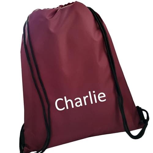 JJLC Personalised School Sports Gym PE Drawstring Bag Embroidered Name (Maroon) — view 4