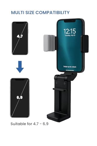DTHGAEYQQ 360 Degree Rotatable Adjustable Phone Holder - Airplane in Flight, Plastic Retractable, Foldable Travel Essential for Home/Office - Universal, Black — view 3