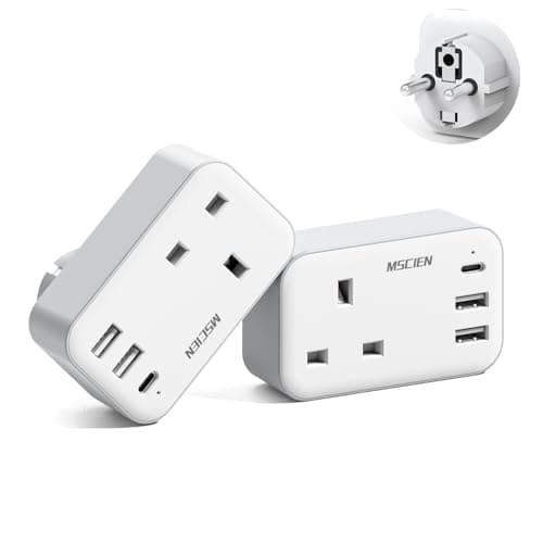 Mscien 2 Pack UK to European Plug Adapter with USB-C, EU Travel Plug