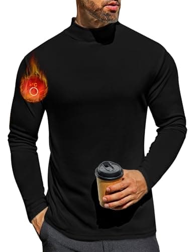 Ekouaer Men's Mock Turtleneck Shirts Long Sleeve Basic Turtle Neck Undershirt Lightweight Thermal Top Black XXXL