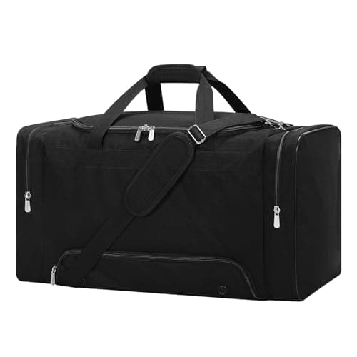 LONALIA 54L Mens Sports Gym Bag with Shoes Compartment - 24 inch Holdall Duffle Bags for Football Fitness Weekend (Black)