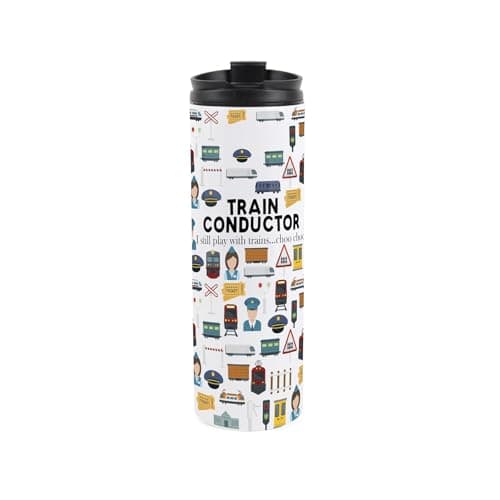 Custom Train Conductor Travel Mug - Personalised Railway Workers Gift - Reusable Stainless Steel Vacuum-Sealed Double-Walled Travel Flask 500ml (16 fl oz) — view 3