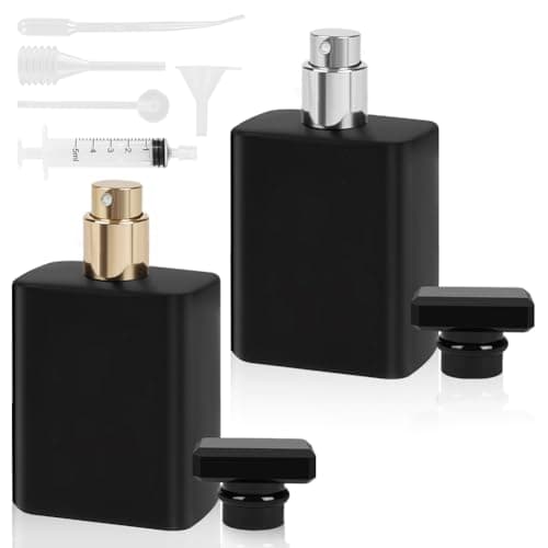 LOPHE Perfume Atomiser 2 x 50 ml, Refillable Perfume Travel Bottle, Black, Mini Portable Spray Bottle for Travel Men and Women
