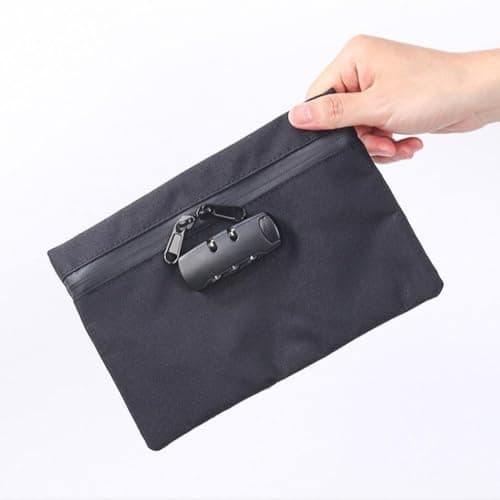 Money Bag with Lock Easy Storage, Waterproof Zip Closure Portable Locking Pouch, Combination Lock Security Document Bag(Grey) — view 3