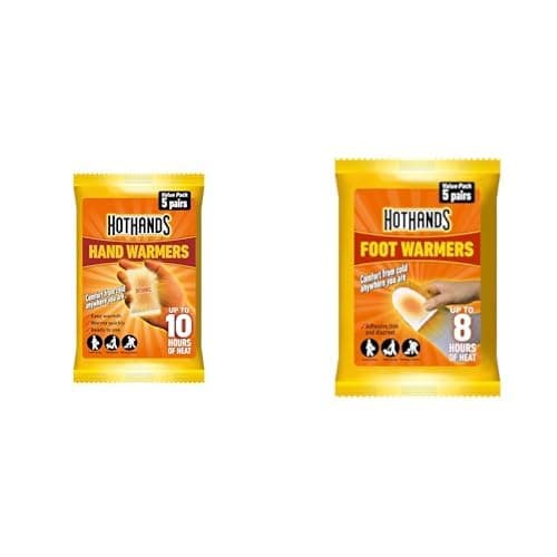 HOTHANDS Unisex's 372-3970 Hand Warmers, Clear, 5 Pairs & HOTHANDS Foot Warmers - 8 hours of heat - Air activated - Ready to use - 5 Count (Pack of 1)