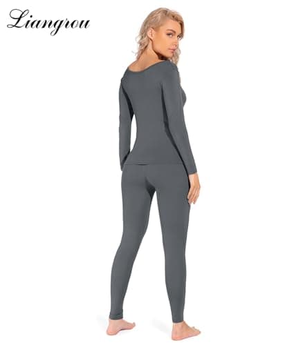 Liang Rou Women's Crew Neck Top & Bottom Ultra Thin Thermal Underwear Set — view 2
