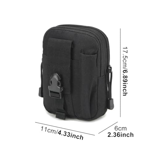 Molle Pouches, Men Belt Waist Bag, EDC Pouch, Compact Outdoor Multipurpose Utility Pouches, Fanny Packs with Cell Phone Holster Holder for Sports Hiking Camping Running(Color:Black) — view 3