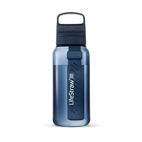 LifeStraw Go Series - BPA-free water bottle for travel and daily use removes bacteria, parasites and microplastics, improves taste, 1L 2 pack; Icelandic Blue and Aegean Sea — view 3