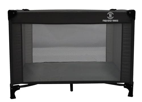 REQUISITE NEEDS Travel Cot, Lightweight, From Birth to 15kg, Easy Fold & Compact, Padded Mattress, Travel Bag - Black — view 3