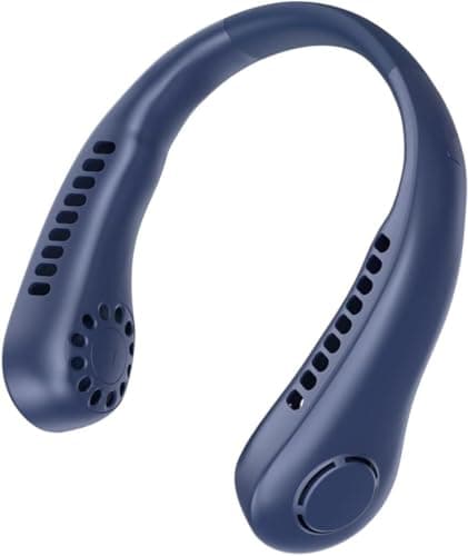 Portable Neck Fan, USB Bladeless Mini Fan with 360°Airflow, Cooling Summer Vaneless Hanging Neck Fans Three-speeds Change for Home Office Travel Outdoor Sports (Blue)
