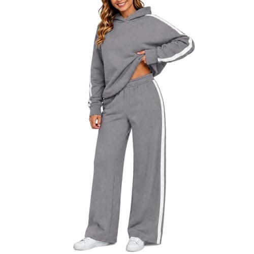 Womens Grey 2 Piece Outfit Pullover Hoodie and Wide Leg Trousers — view 4