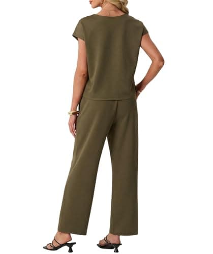 GRECERELLE Tracksuit Womens Full Set Airport Lounge Wear Sets 2 Piece Ladies Tracksuits Business Casual V Neck Tops and Jogging Bottoms with Pockets (Army Green, S) — view 5
