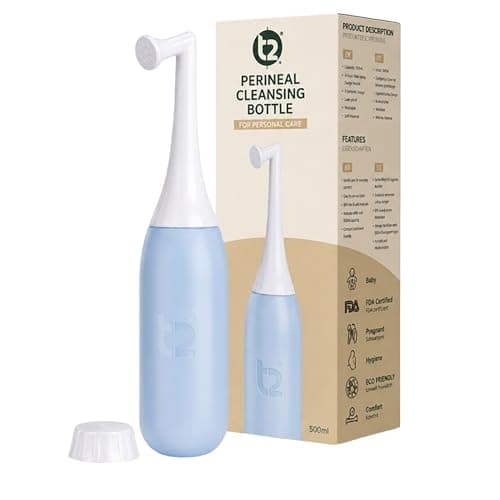 T2 Peri Bottle 500ml — Portable Bidet & Perineal Bottle for Women, Postpartum Pain Relief After Birth — Angled Nozzle, BPA-Free EVA, Travel Cap & Bag — Hospital Bag Essential (Sky Blue)