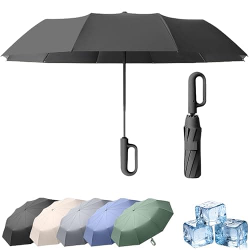 Knubbuf Compact Windproof Travel Umbrella with Carabiner Handle - UV Protection SPF 50 Handheld Parasol, Auto Open Close Mini Umbrella for Women Men, Rain & Sun Protection (D, 105CM)