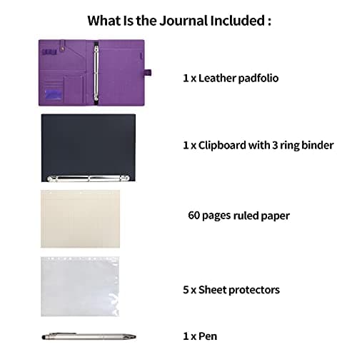 Wonderpool A4 PU Leather Portfolio Holder Ring File Document Case with Removable Binder Clipboard, Multi Pocket and Legal Pad for Business Organizer Interview and Meeting (Purple) — view 5