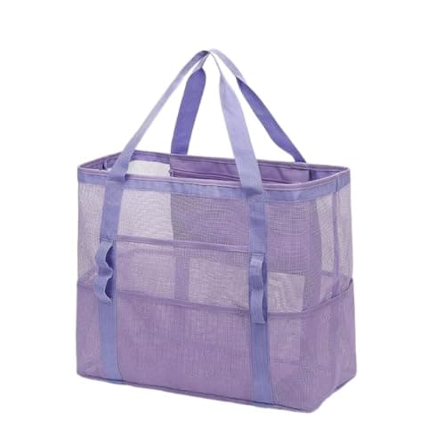 Multifunctional Mesh Beach Bag, Extra Large Travel Organizer (Purple)