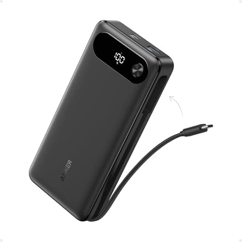 Anker Power Bank, 20,000mAh Travel Essential, Built-in USB-C Cable