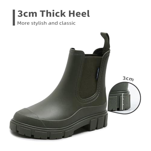 DRECAGE Wellies Boots Women Waterproof Short Chelsea Fashion Ladies Comfortable Rain Boots Outdoors Garden Walking Green 6 UK — view 6