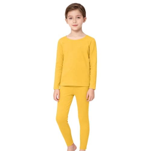 TYUSGH Kids Thermal Base Layer Set Boys Girls Thermal Long Sleeve Top & Tights Leggings Underwear Set 2 Piece Outfits Clothes (Yellow, 18-24 Months)