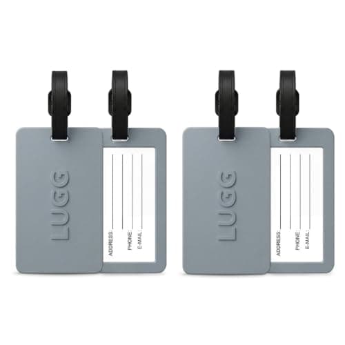 LUGG 2 Pack PVC Luggage Tags for Suitcases - Bright Colours for Easy Identification, Flexible and Tear Resistant, Secure Attachment with Clear ID Slot, Lightweight Travel Bag Tags - Gunmetal