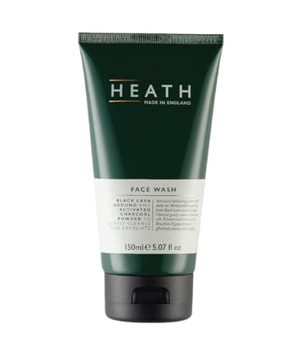 Heath Men’s Face Wash 150ml, Exfoliating Facial Cleanser, Moisturiser, Oil Control, Volcanic Black Sand and Bamboo Charcoal Powder, Detoxify, Gift For Him, Travel Size, Vegan and Cruelty Friendly