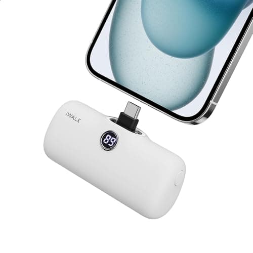 iWALK USB-C Portable Charger 4800mAh 20W Power Bank Small Fast Charging Battery Pack with LED Display Compatible with iPhone 17 Pro/16 Plus/16 Pro Max/15/iPad/AirPods Andriod Phone Samsung,White