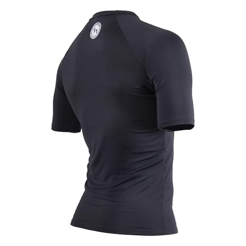 Two Bare Feet Adults Thermal Fleece Lined Rash Vest Short Sleeve - UV Protection Surf Base Layer, Wetsuit Swimming Tops for Surfing (UK, Alpha, M, Regular, Regular, Black, Crew Neck) — view 6