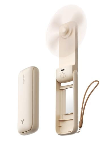 Aecooly Slim Handheld Fan with Mirror,Thin Portable Fan,USB Rechargeable