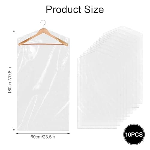 10pcs Dress Bags Covers Long 60 × 180cm Clear Clothes Covers Protector Bags Plastic Dress Suit Bag Dry Cleaning Dust-proof Garment for Clothes Shirt Coat Dresses Sweater (180 * 60cm) — view 2