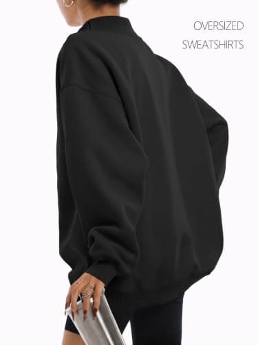 LILLUSORY Womens Oversized Sweatshirts UK Mock Neck Tops Black XL — view 5