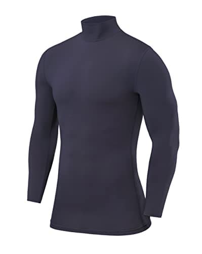 PowerLayer Men's Compression Base Layer Top Long Sleeve Under Shirt - Mock Neck - Graphite, S