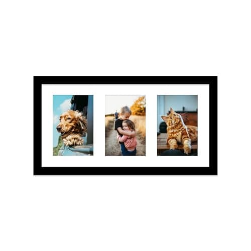 Black Multi Photo Frame - Holds 3 x 6x4 Pictures, Family Collage Picture Frame for Wall Display, 8x16 Panoramic Frame Size, Pack of 1