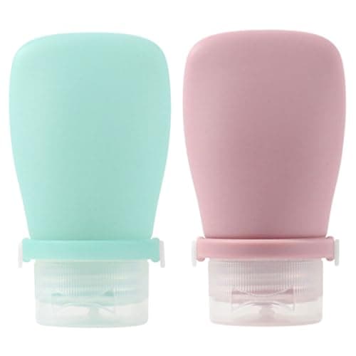 BIUDECO 2pcs Silicone Travel Bottles 60ml Leak-proof Reusable Containers for Dispensing Moisturisers Portable Travel Size Toiletries for Women