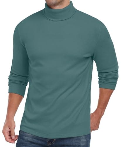 QIXING Men's Thermal Turtleneck Top, Long Sleeve Base Layer, Green, M — view 3